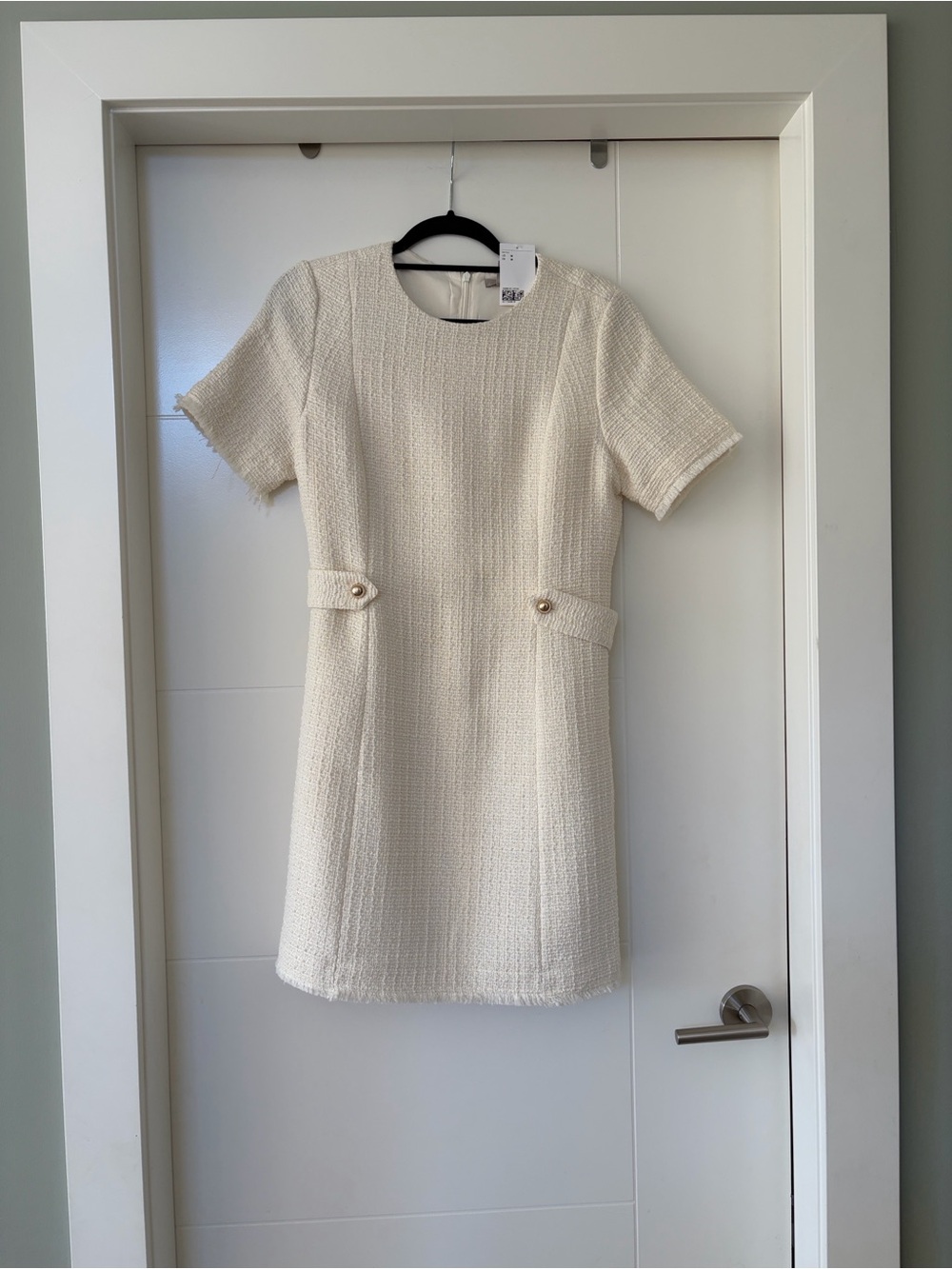 H&M Cream Textured Short Sleeve Mini Dress